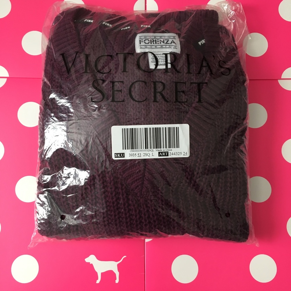 HTF PINK Victoria’s Secret Heritage Oversized V-Neck Sweater Top NWT - Picture 5 of 8